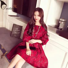 2016 New Brand Women Lace Dresses Elegant Vestido Spring/Summer Dress Ball GownThree Quater Sleeve Bow Ladies Dresses Plus Size