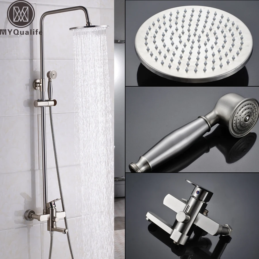 Brushed Nickel Shower Faucet 8" Brass Rainfall Shower Mixers with