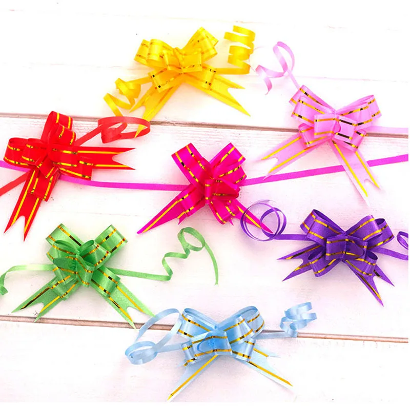 Gift Packing Pull Bow Ribbons 100pcs/lot Gift Wrapping Wedding Birthday Party Supplies Home Decoration DIY Pull Flower Ribbons