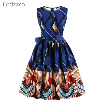 

Fadzeco 2019 New African Dresses for Women Crew Collar A-Line Mini Dress Sleeveless Tribal Print Dress Dashiki African Clothes