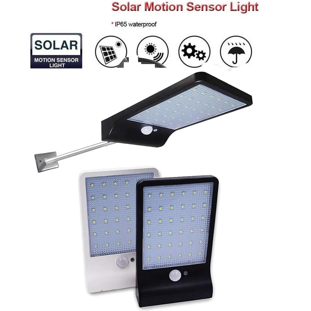

48/36 LED Solar Light Three Modes Black White Waterproof Outdoor Garden Wall Fence Lamp street spot flood metal Mounting Pole