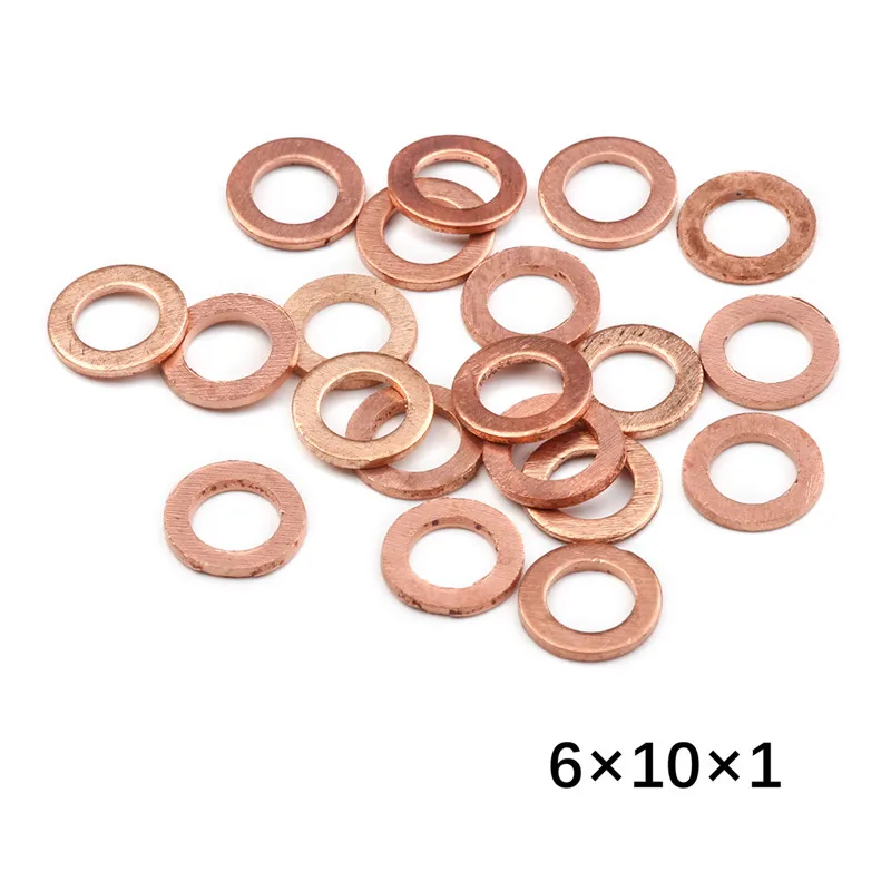 

M6*10*1 Copper Washer Gasket Set 20Pcs Flat Ring Seal Assortment Kit for Boat Crush Sealing Washer Flat Seal Gasket Ring