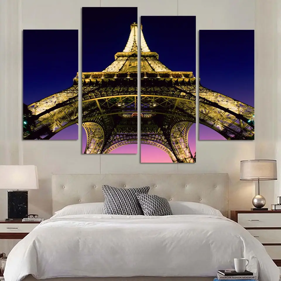 Fashion 4Pcs/Set Paris Eiffel Tower Canvas Painting Modern Paintings