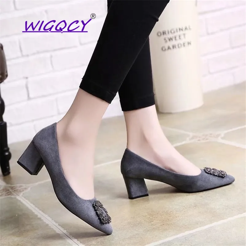 

Shallow mouth work women's shoes 2019 spring and autumn new professional black pointed high heels thick with single shoes women