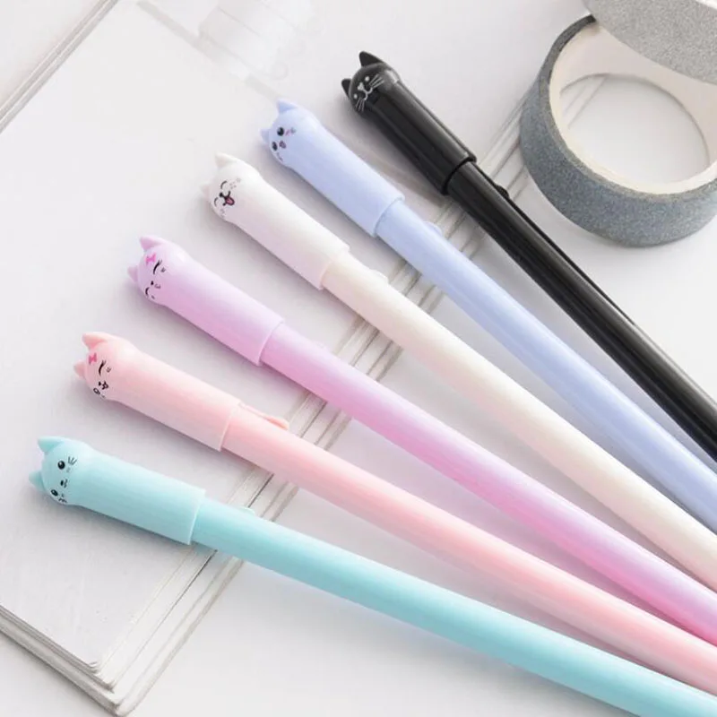 

Cute Cat Gel Pen Kawaii Cat Creative Writing Supplies Korean Stationery Black Ink Rollerball Pen School Supplies Special Price