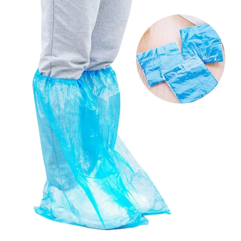 Новые 1 пара прочные пластиковые одноразовые дождевые Чехлы для обуви Водонепроницаемые толстые высокий ботинок дождевые Чехлы для обуви синего цвета