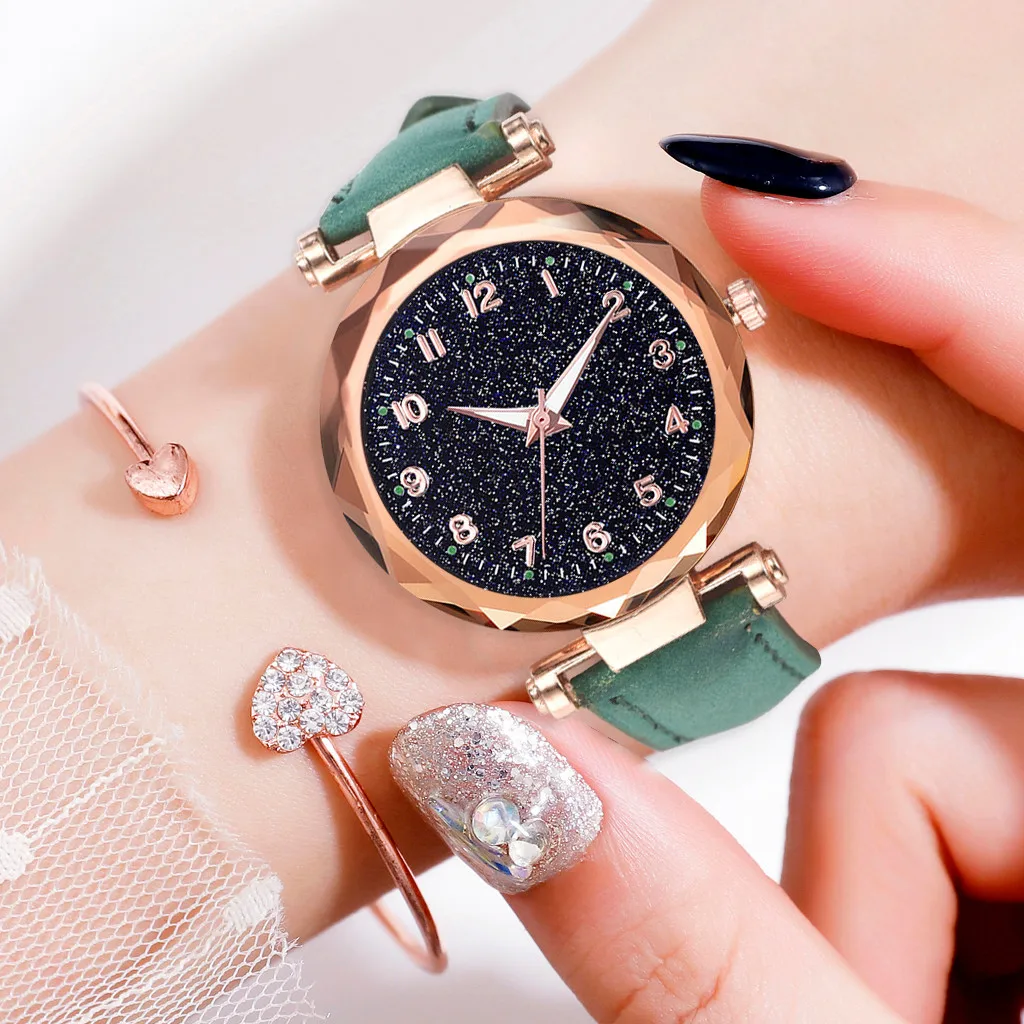 

Luxury Leather Belt Quartz Watch Creative Glass Starry Sky Dial Women Watch Relogio Feminino Women Reloj Mujer Bayan Kol Saati