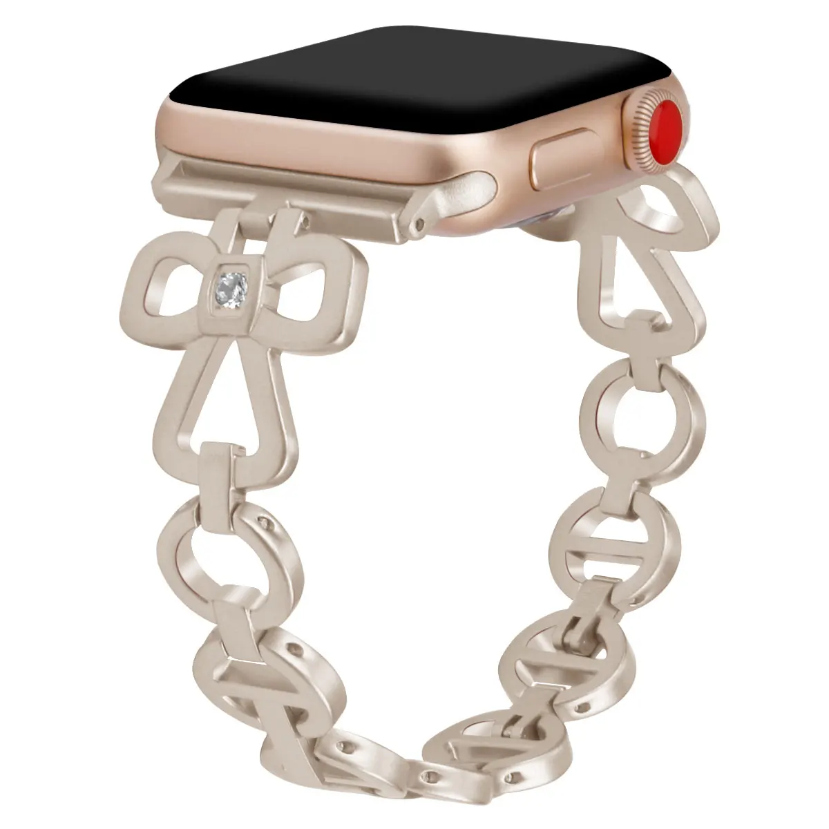 Браслет из нержавеющей стали для Apple Watch 44 мм 40 42 38 женский розовый бриллиантовый
