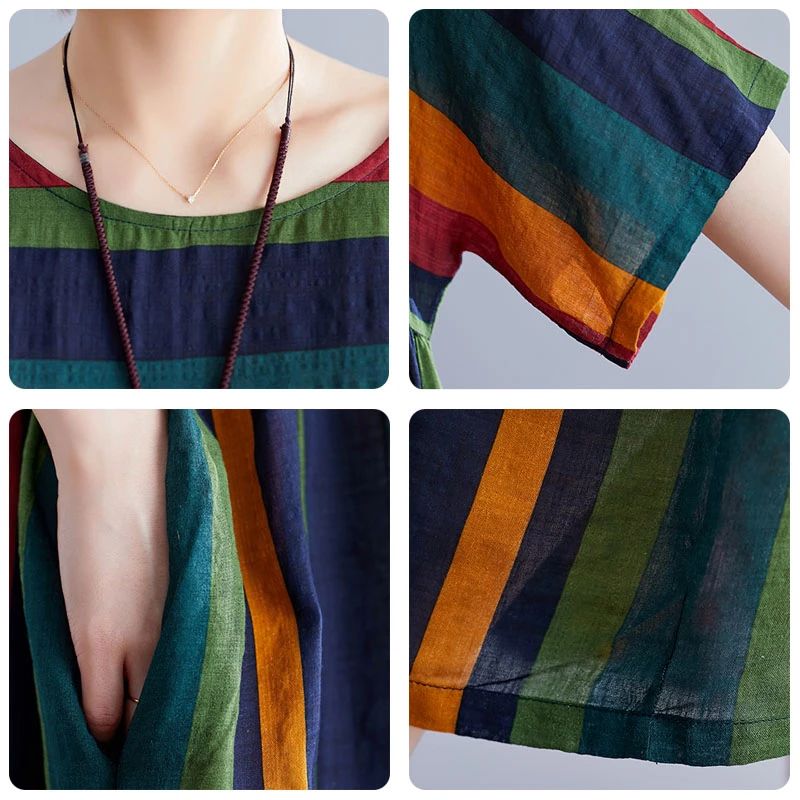 Женское платье в полоску ARCSINX Boho размера плюс 4XL 5XL 6XL 7XL 8XL Mori Girl хлопковое большого