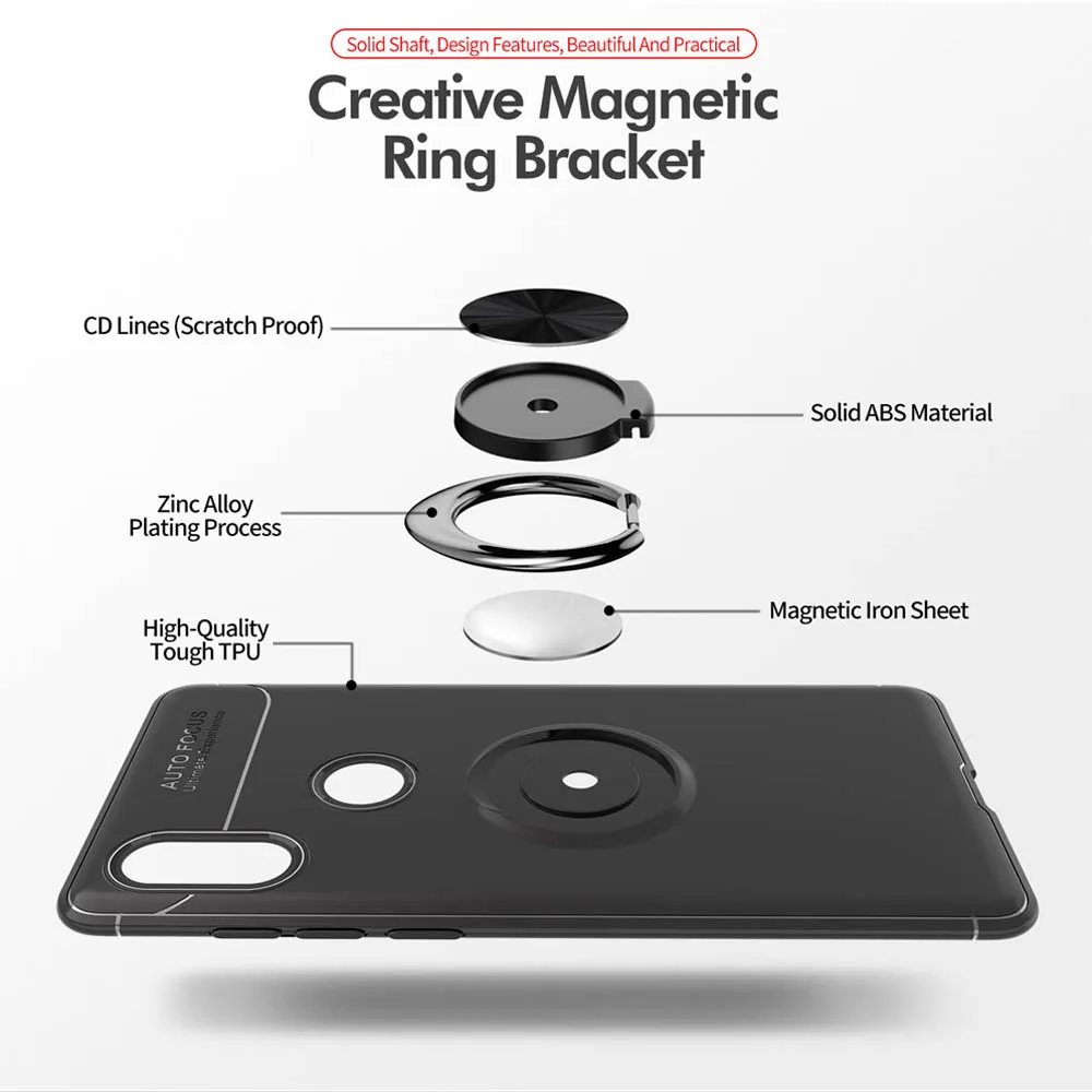 Роскошный 3D автомобильный держатель с магнитным кольцом для Xiaomi Mi A2 Lite матовый