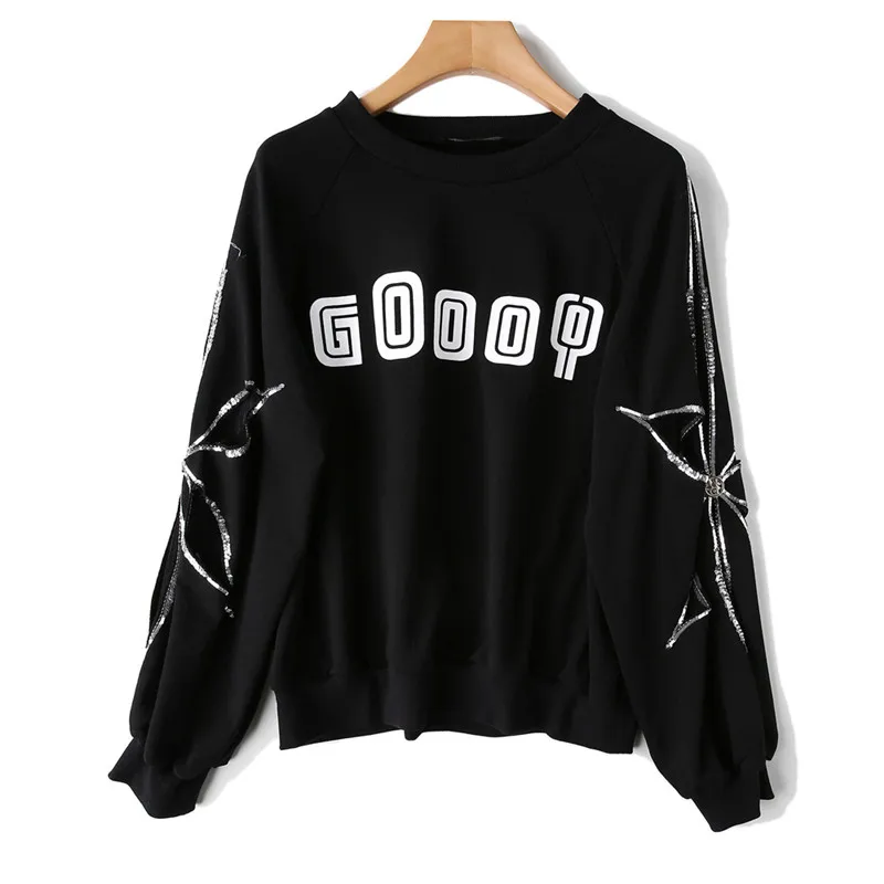 

2019 spring new popular sequins letters black casual sweatshirts