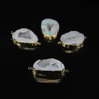 

Natural Druzy Agates Geode Flat Slab Gold Edges Connector,Raw Quartz Freeform slice Nugget beads,Bracelets Necklace Jewelry