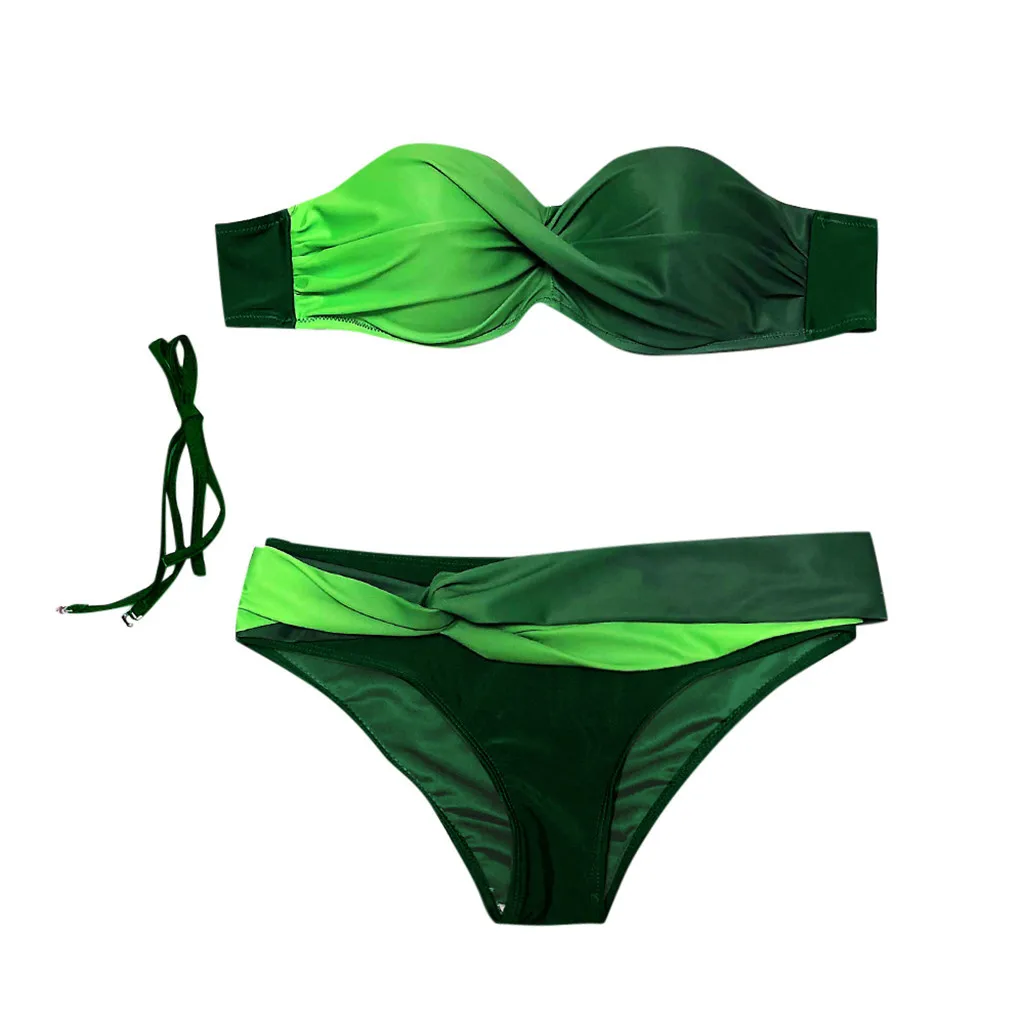 Flower Women's Push Up 2 Piece Swimsuit Beachwear Gradient Quality Print Bikinis