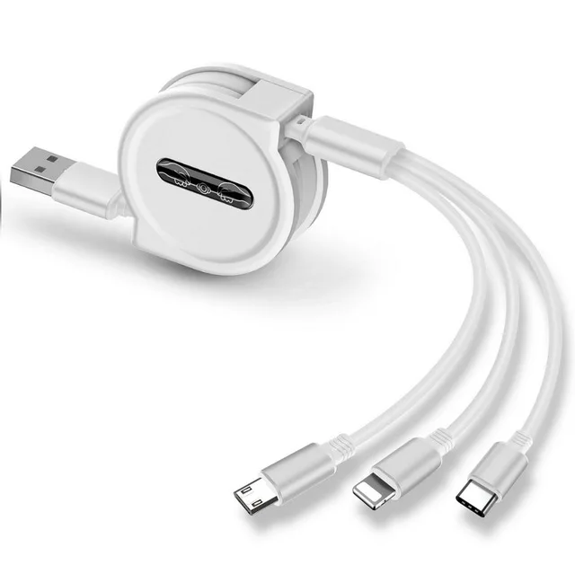 Выдвижной 3 в 1 Usb кабель Реверсивный 3в1 Micro Usb type C кабель для samsung Galaxy A6s A8s S10 A8 A9 провод зарядного устройства для сотового телефона - Цвет: 1.2m White