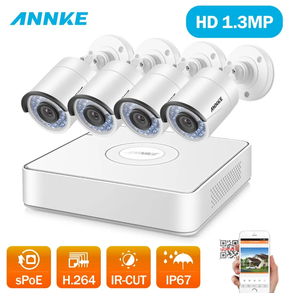 

ANNKE HD 1.3MP 4CH 960P sPOE NVR kit IP67 weatherproof outdoor Security CCTV System Video Surveillance Camera Set IR CUT POE NVR