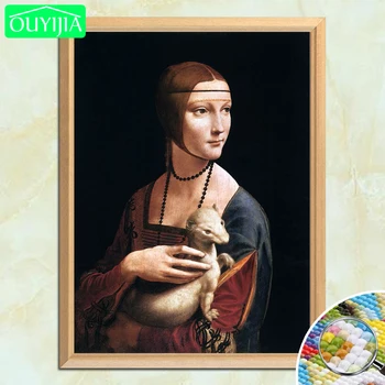 

Da Vinci Famous Painting "Lady with an Ermine" 5D DIY Diamond Painting Full Square Diamond Embroidery Rhinestones Mosaic Picture