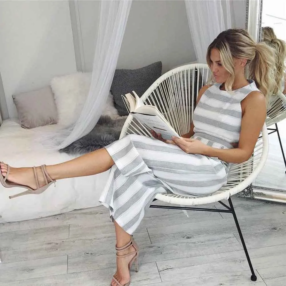 jumpsuit women Sleeveless Striped Jumpsuit Casual Clubwear Wide Leg Pants summer Outfit overalls combinaison femme