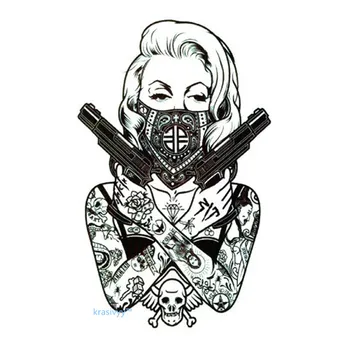 

2017 hot sales Cool tattoos body art girl with guns Waterproof Temporary Tattoo Stickers fake tattoo make up girls boys
