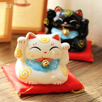 

BUF Japanese-Style Lucky Cat Piggy Box Ornament Modern Home Decoration Cat Piggy Bank Cash Coin Saving Box Creative Money Box