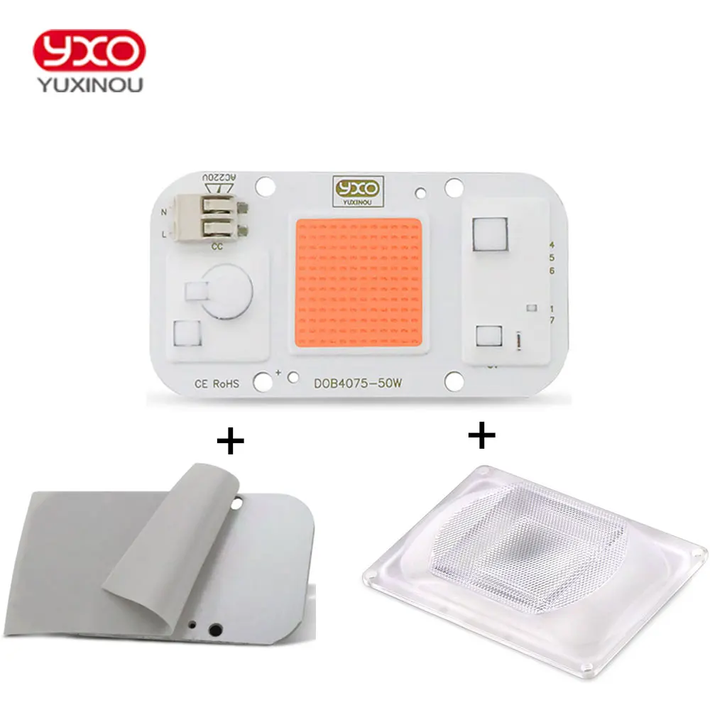 1set of DOB LED COB Chip+Lens Reflector+Thermal Silica Sheet Smart IC Chip 50W 30W 20W 230V DIY For LED Flood Light LED Grow Lig