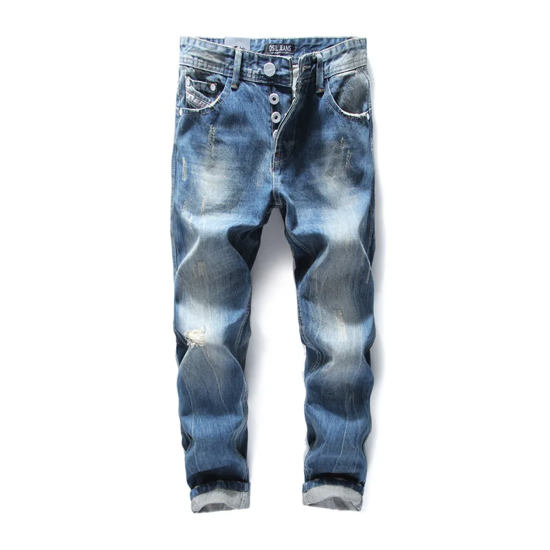 Известный бренд, мужские джинсы, синие прямые джинсы с пуговицами, мужские джинсы, высокое качество, мужские брюки размера плюс 29-40! 982-3 - Цвет: 982