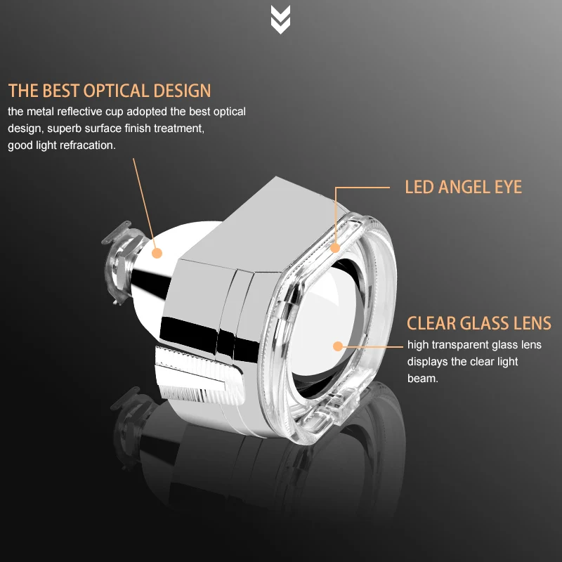 Racbox 2,5 дюймов HID Биксеноновая линза для проектора серебристого цвета с белыми ангельскими глазками H4 H7 адаптер для H1 Модифицированная Автомобильная фара