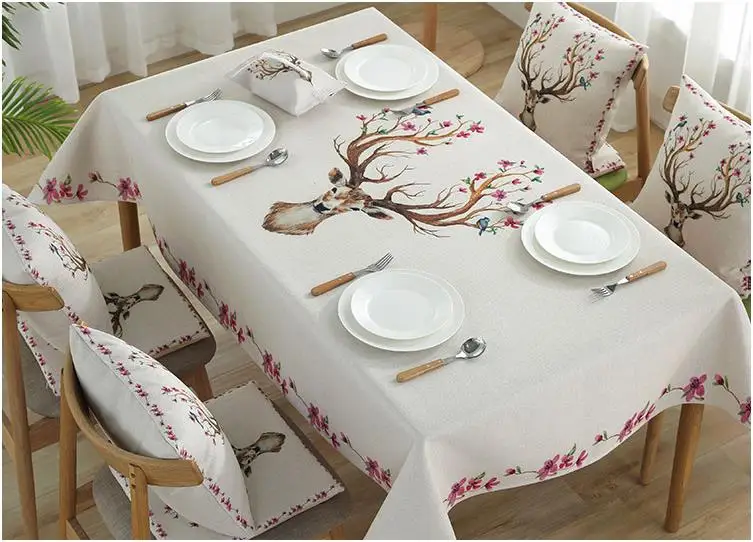 С изображением цветка оленя хлопковые и льняные печатных прямоугольный стол катерть для стола крышка в больших размерах скатертих для Свадебная вечеринка