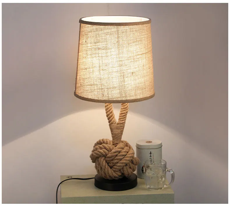 Candeeiro de Mesa Escritório do Hotel Americano Criativo Retro Linho Cabeceira Quarto Estudo Corda Cânhamo Decorativo Lâmpada Mesa Luz 12 Cheap Luminárias de mesa