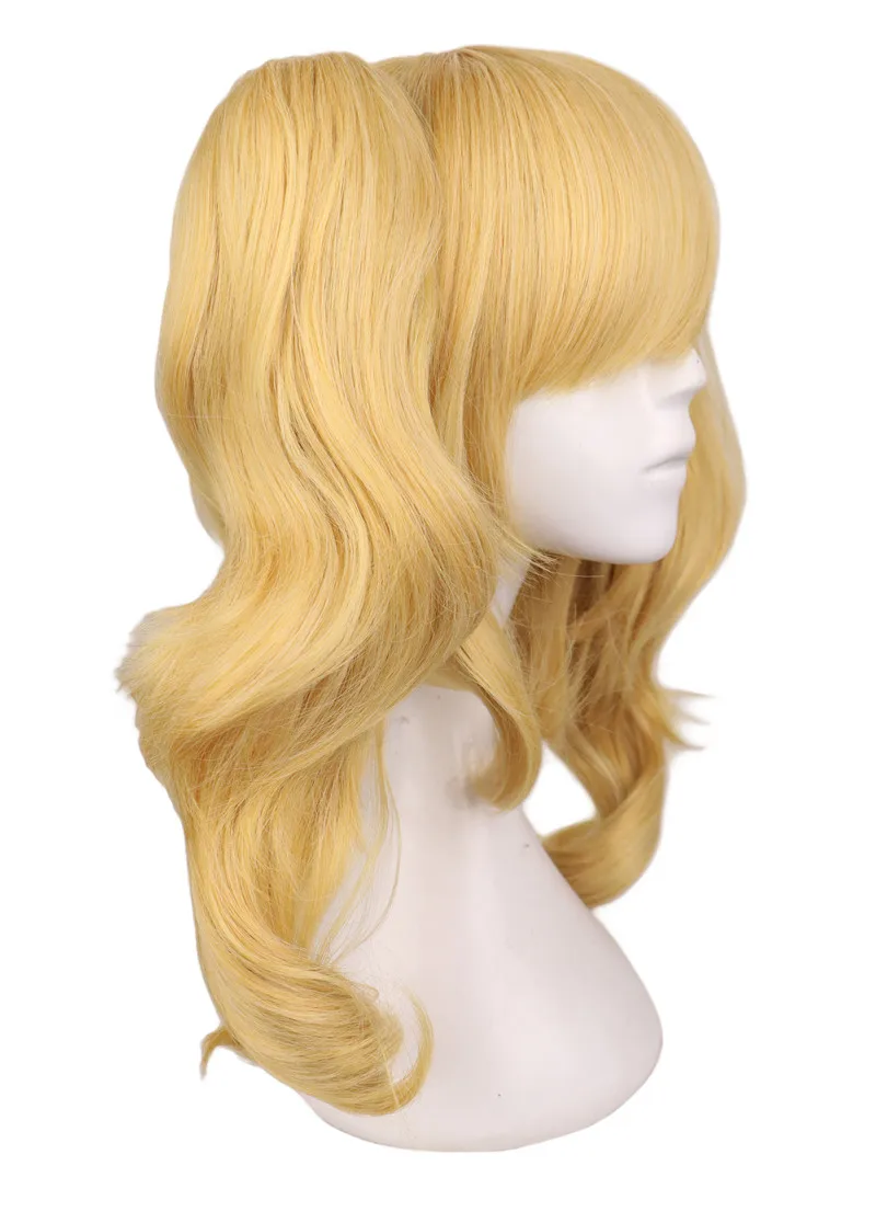 QQXCAIW длинные волнистые косплэй смешанные со светлыми парик с 2 хвостики Синтетические волосы Искусственные парики
