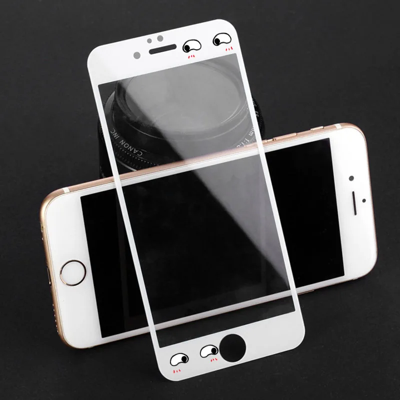 

DIFFRBEAUTY Cartoon Funny Smile Eyes Facial Expression White Black Screen Protector Tempered Glass For iPhone 6 6s Plus 7 8 Plus