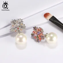 ORSA JEWELS Fashion Women Stud Earrings Luxury Multicolor AAA Cubic Zircon with Simulated-pearl Party Earring Jewelry OE177-M