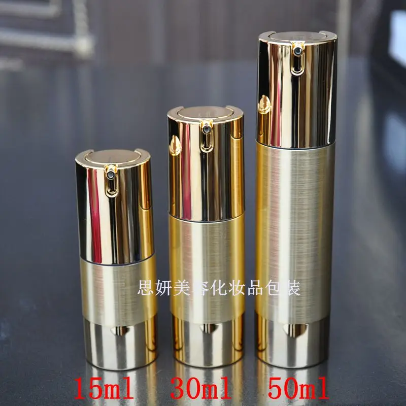 

50pcs/lot 15ml UV gold airless vacuum pump lotion bottle with gold line used for Cosmetic Container