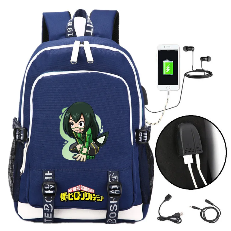 Рюкзак для ноутбука с зарядкой через usb My Hero Academy, нейлоновые школьные сумки, холщовый рюкзак для путешествий, женский рюкзак с аниме Midoriya Izuku Back Pack
