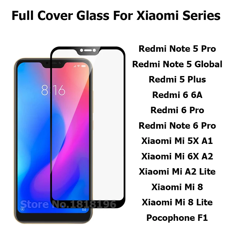 3D полное покрытие стекло для Xiaomi Redmi Note 5 6 Pro закаленное Mi A2 Lite 8 A1 Plus 6A 6X Pocophone F1