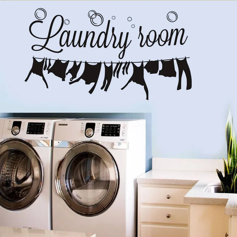 DCTOP Laundry Room Character With Clothes Wall Sticker Black Washroom Door Toilet Vinyl Adesivos Waterproof Mural Home Decor | Дом и сад