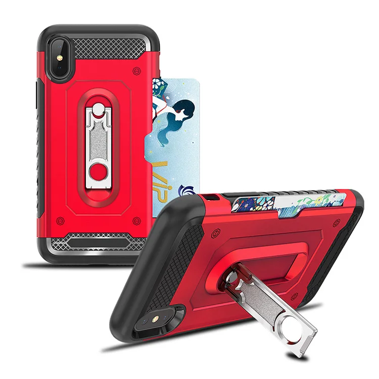 

For iphone XR case Hybrid Armor AntiShock Silicone Back Cover Kickstand For iPhone XS Max X 6S 7 8 Plus Rugged Case Card Pocket