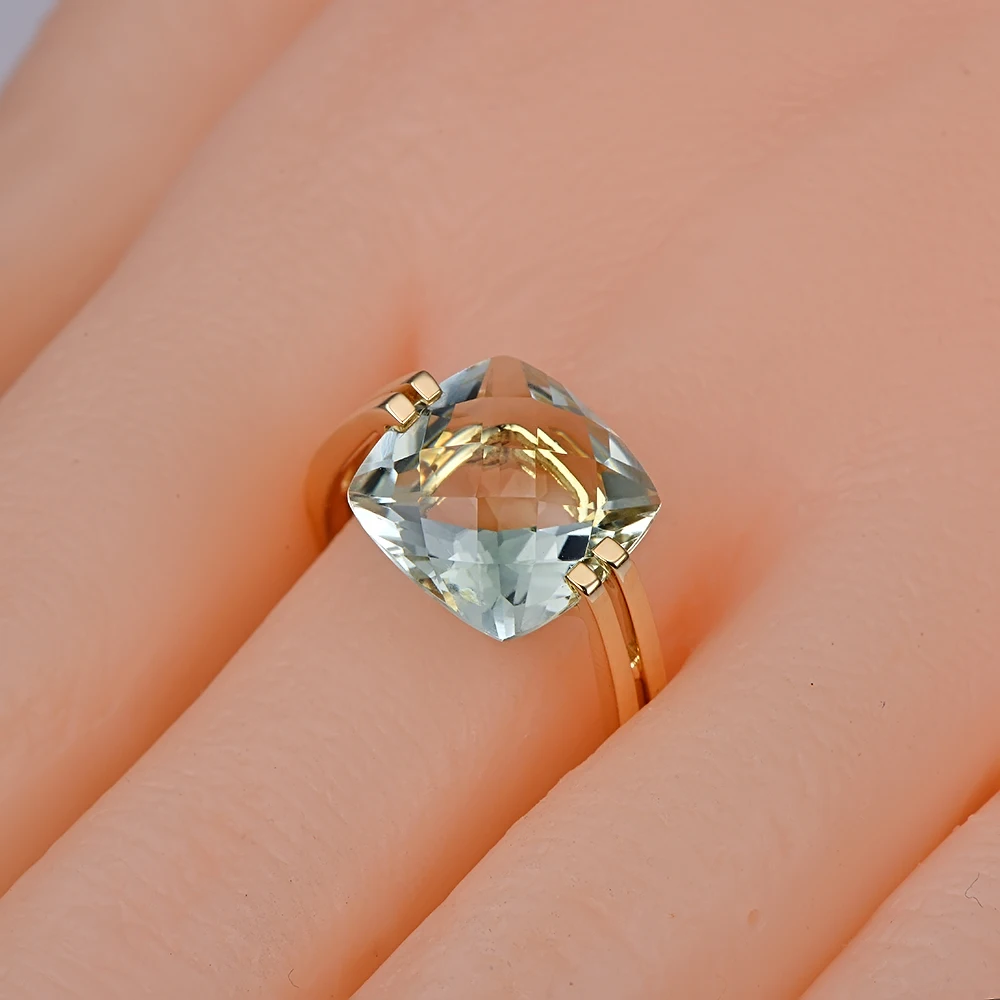 Caimao Jewelry 6.6ct Natural Square Cushion Green Amethyst 14k Gold Ring Free Shipping