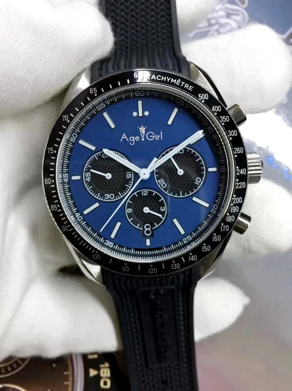 

Luxury Brand New Men Stopwatch Ceramic Bezel Stainless Steel Rubber Speed Racing Blue Chronograph Japanese OS Movement Sapphire