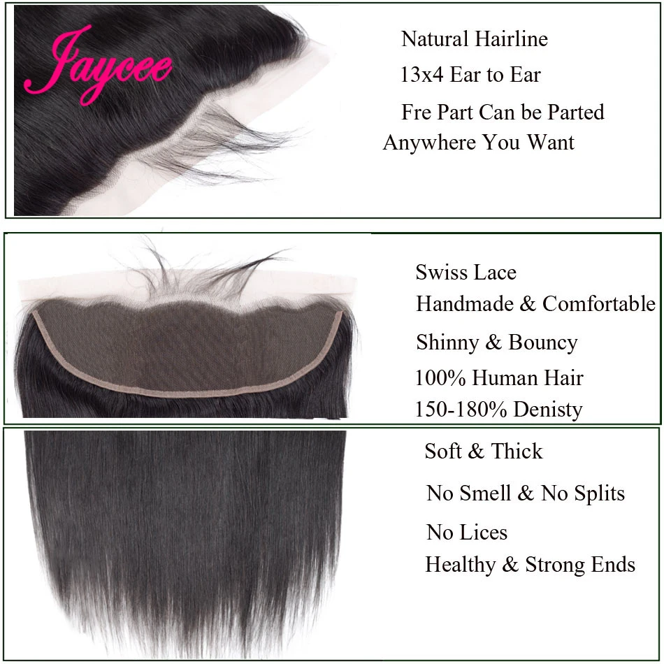 Jaycee малазийские прямые волосы 13x4 кружева фронтальное Закрытие с пучками прямые человеческие волосы пучки с закрытием шнурка remy Волосы