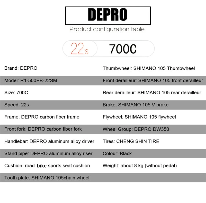 DEPRO карбоновый шоссейный велосипед 700C 22 скоростной алюминиевый Сверхлегкий карбоновый велосипед вилка для езды на велосипеде Профессиональный V тормоз шоссейный велосипед