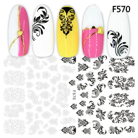 1 шт 3D супер тонкие черные Русские наклейки для ногтей с буквенным принтом наклейки для ногтей Фламинго цветок кошка дизайн клейкие наклейки для ногтей Обертывания маникюр - Цвет: F570