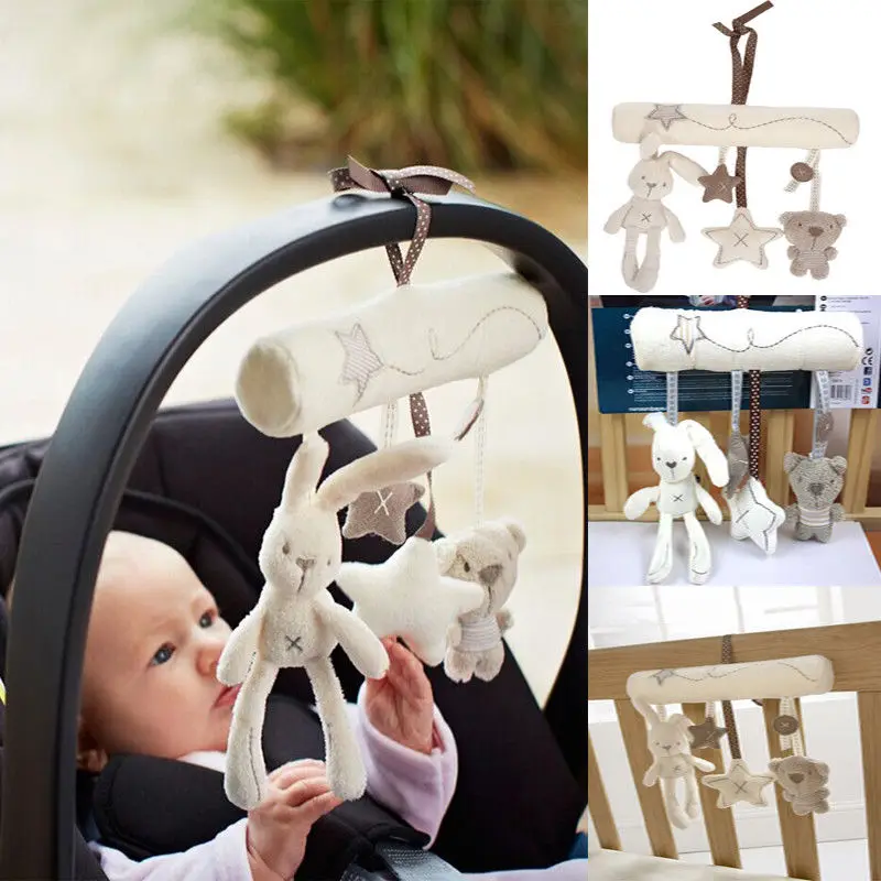 

New Hot Cute Baby Rattles Mobiles Hanging Bed Stroller Crib Rattles Rabbit Toy Plush Animal Music Doll Bed Bell Educational Toys