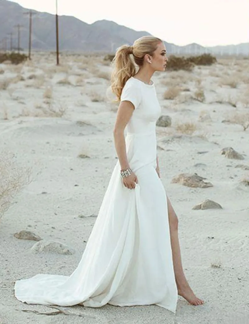 2017 Elegant Casual Beach Wedding Dress Short Sleeve