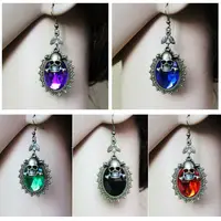 Women Earrings Fashion Punk Retro Bronze Pirate Skull Cross Bones Poison Dangle Flower Rhinestone Hook Drop Earring Lady Vintage 2