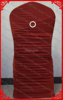 

NO.10 Burgundy Ruffled Lycra Chair Covers With Lycra Band And Tow Row Round Buckle (with pin) For Wedding Decoration & Party