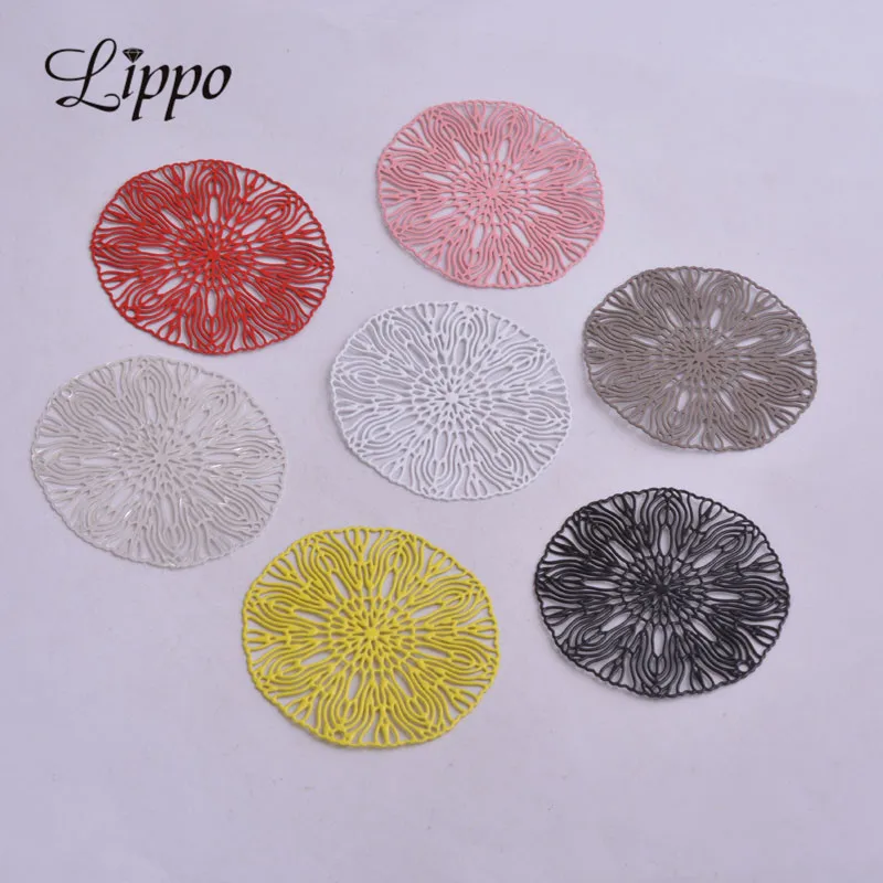 

30pcs AB3487 40mm Round Connectors Filigree Hollow Charms Earrings Findings Pendants Connectors