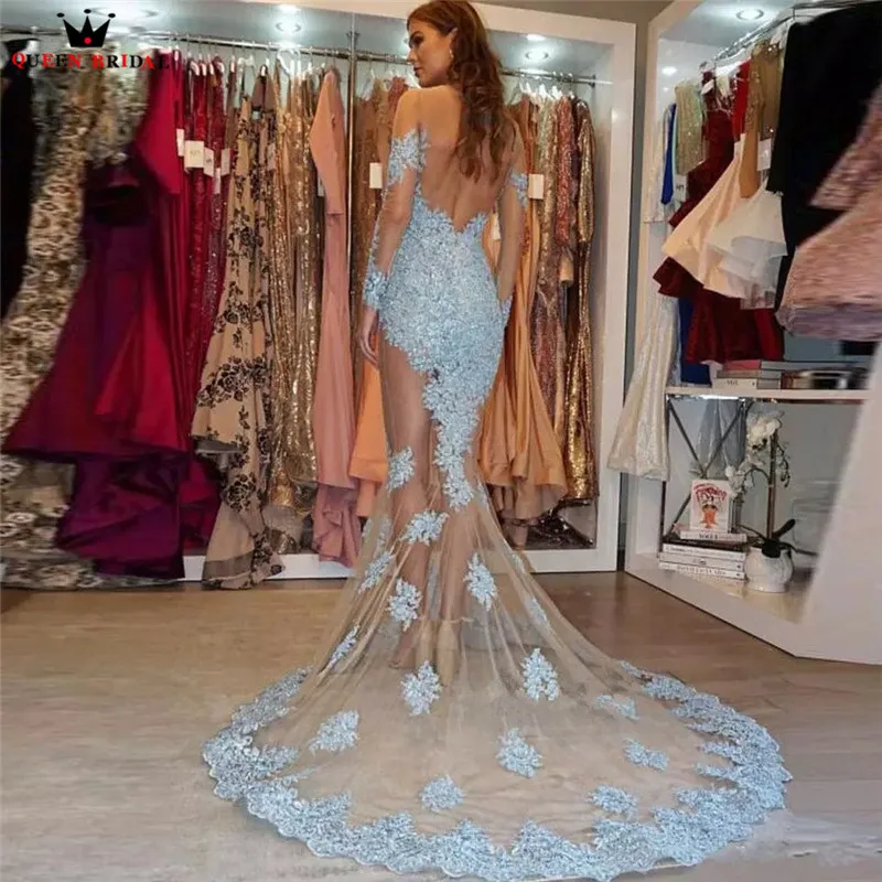 Custom Made Mermaid Long Sleeves Tulle Lace Beading Crystal Sexy Luxury Evening Dresses 2019 New Party Gowns Dress ER07 Custom Made Mermaid Long Sleeves Tulle Lace Beading Crystal Sexy Luxury Evening Dresses 2019 New Party Gowns Dress ER07