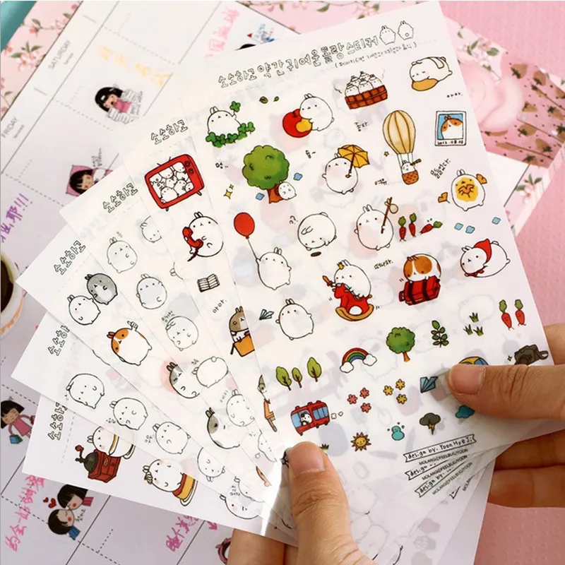 New Cute Lovely Rabbit 6 Sheet Paper Stickers for Diary Scrapbook Book