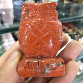 

60MM Red jasper owl natural stone carving hand carved miniature animal statue healing home decoration accessories