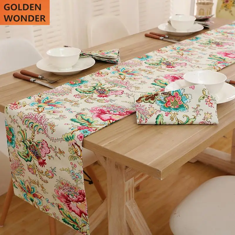 

Modern Elegant Table Runners Cotton Bed Runner Cabinet Cloth Table Runner Home Decor Flower Beautiful Pastoral Style